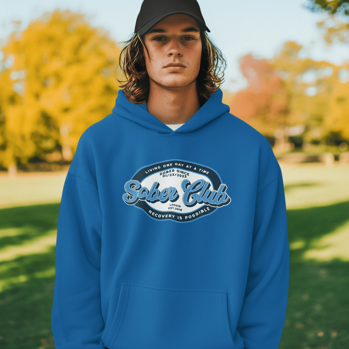 Sober Club Badge Recovery Hoodie back view (view 7)
