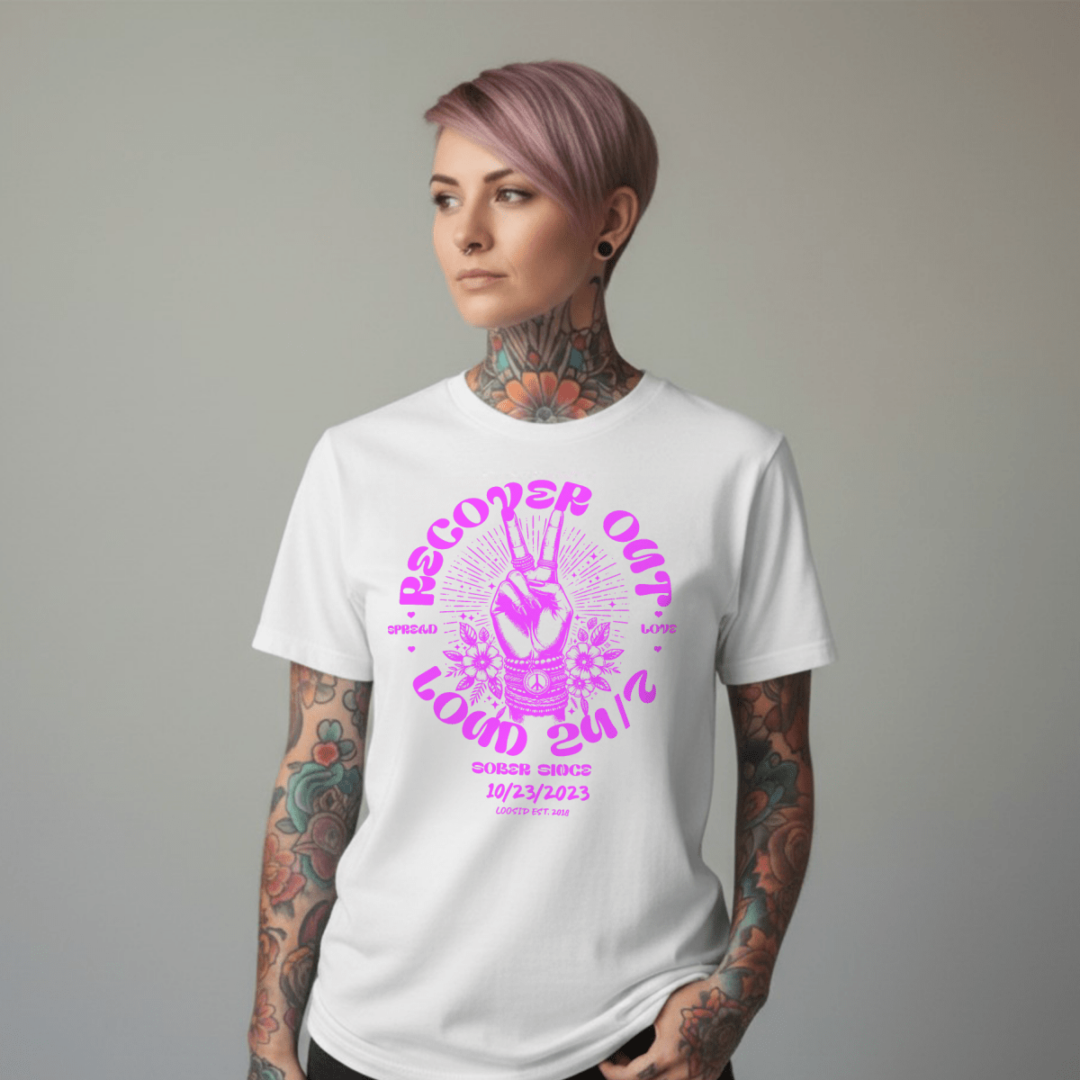 Recover Out Loud Sober T Shirt fit detail (view 9)