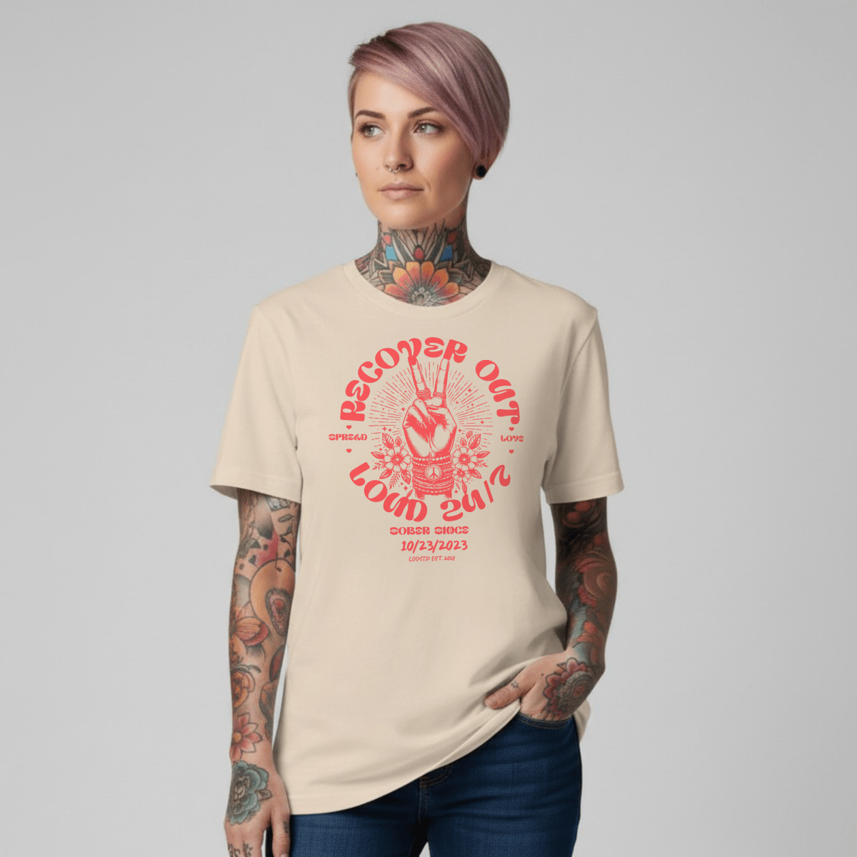 Recover Out Loud Sober T Shirt fit detail (view 19)