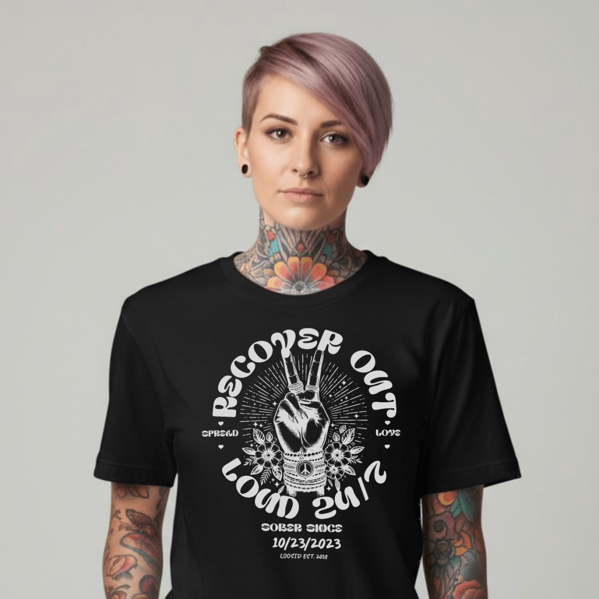 Recover Out Loud Sober T Shirt side view (view 6)