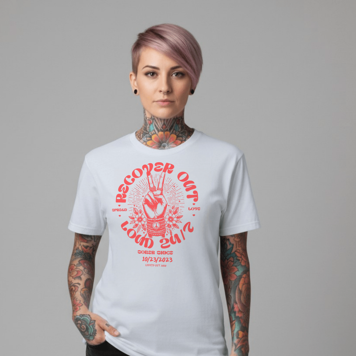 Recover Out Loud Sober T Shirt side view (view 16)