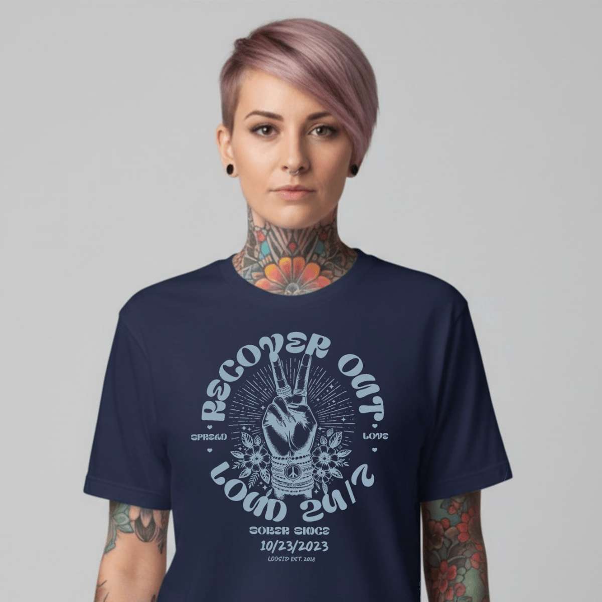 Recover Out Loud Sober T Shirt lifestyle view (view 25)
