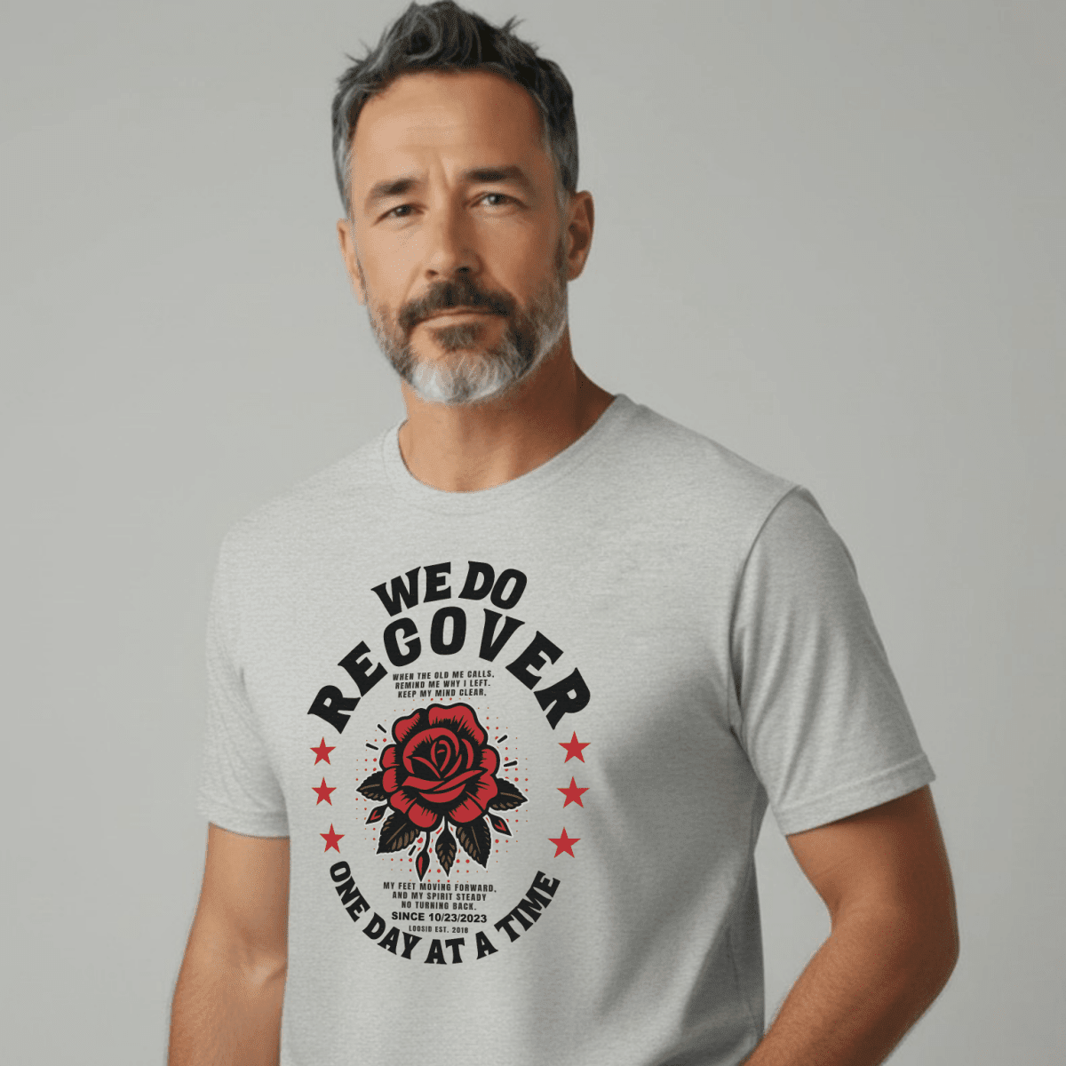 We Do Recover Sober T Shirt fit detail (view 19)