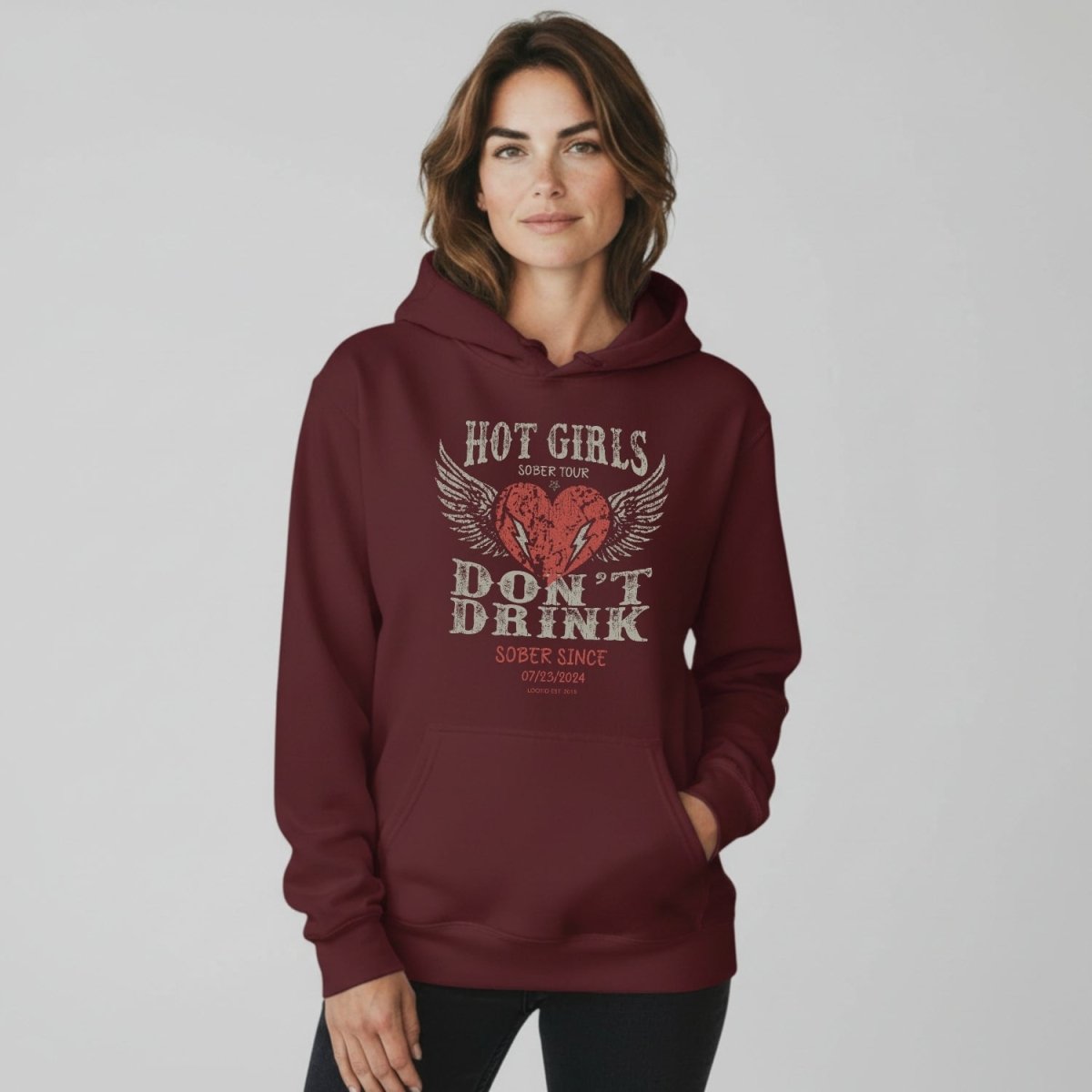 Hot Girls Don't Drink Custom Sobriety Date Recovery Hoodie product photo (view 30)