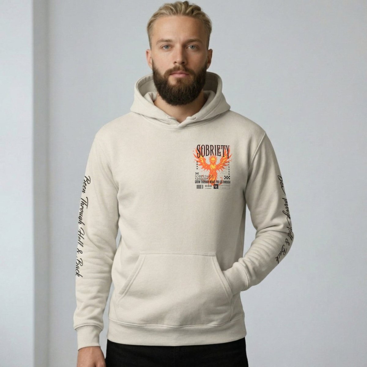 Cream Phoenix Reborn Recovery Hoodie ULTRA Premium Garment Dyed | Sober Hoodie Limited Edition