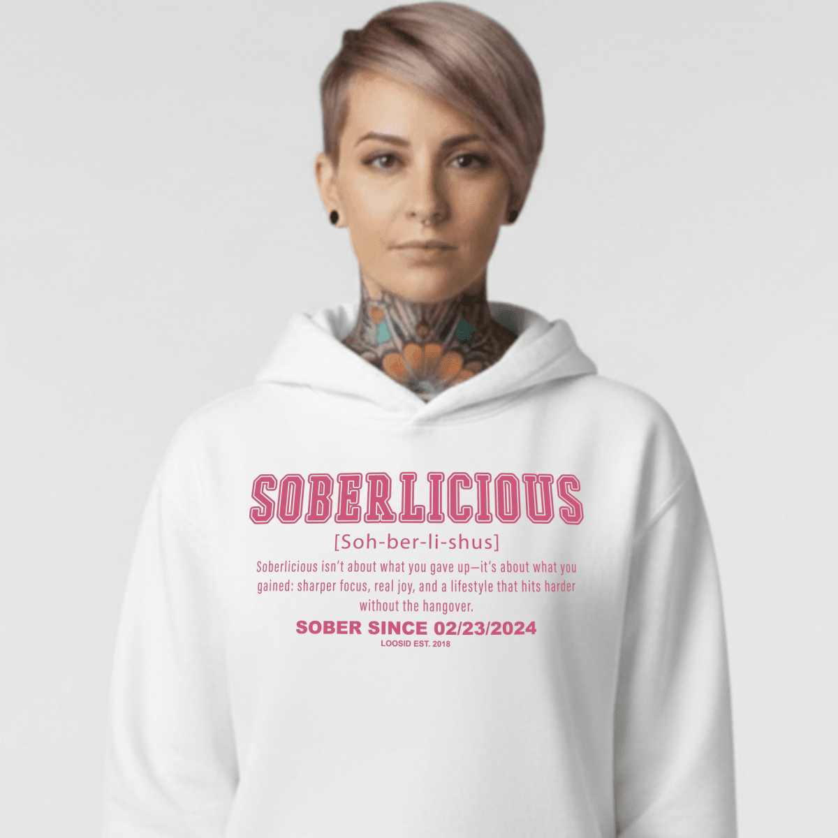 Soberlicious Definition Hoodie w Custom Sobriety Date Recovery Hoodie side view (view 6)