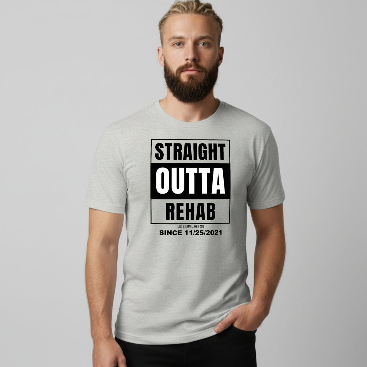 Straight Outta Rehab Sober T Shirt flat lay styled image (view 13)