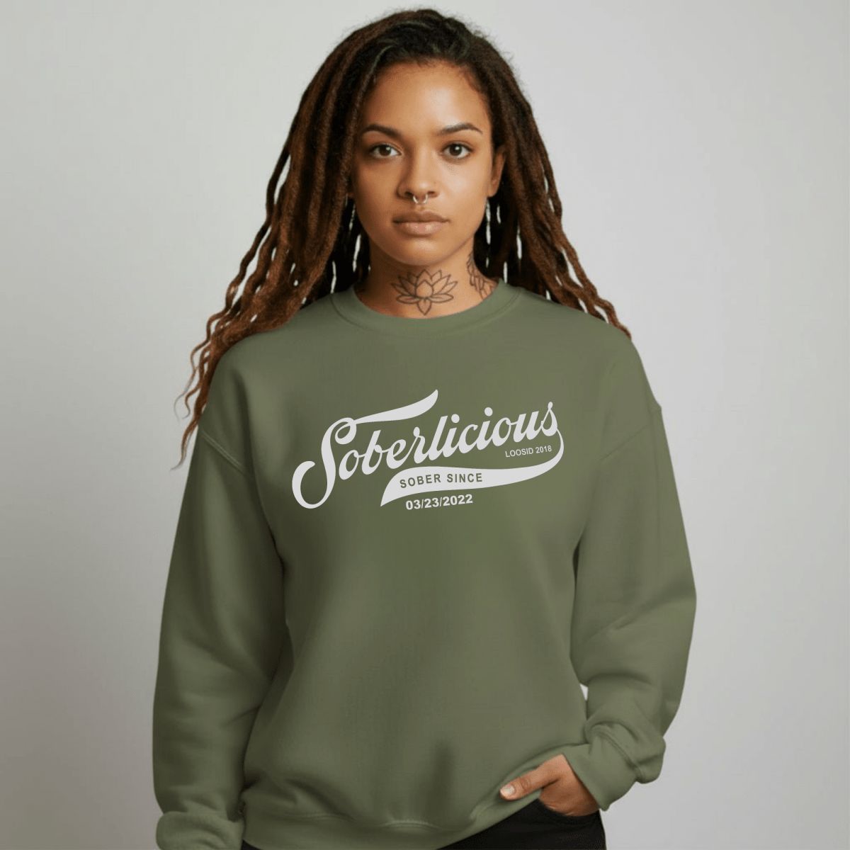 Soberlicious Recovery Hoodie flat lay styled image (view 3)