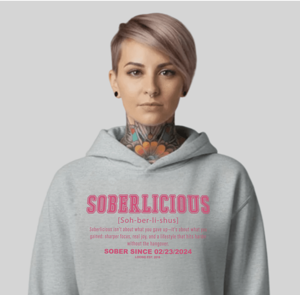 Soberlicious Definition Hoodie w Custom Sobriety Date Recovery Hoodie close-up view (view 12)