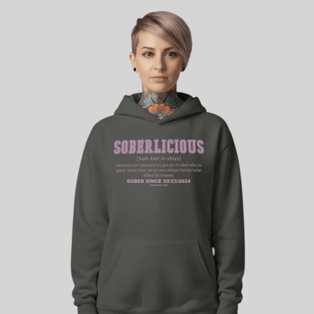 Soberlicious Definition Hoodie w Custom Sobriety Date Recovery Hoodie lifestyle view (view 25)