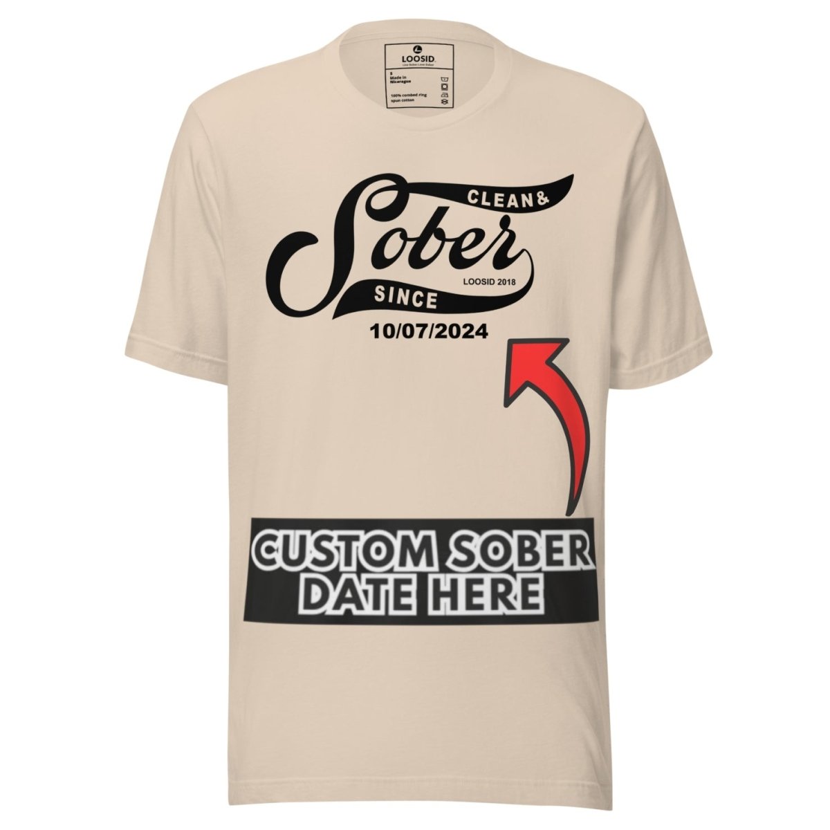 Sober Since Sober T Shirt flat lay styled image (view 33)
