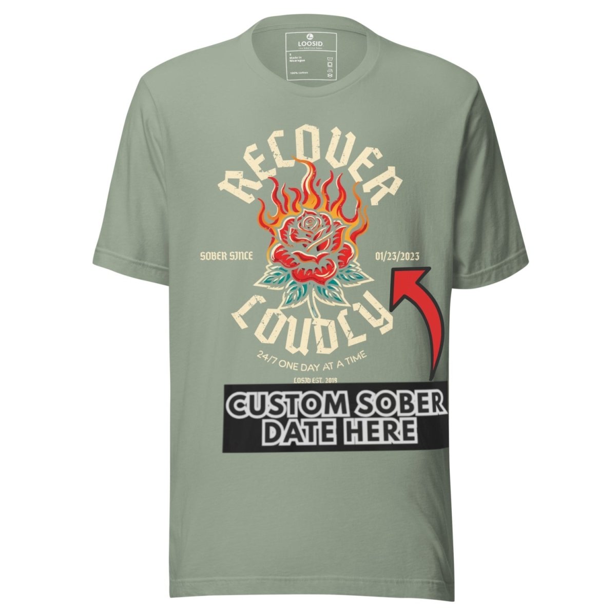 Recover Loudly Sober T Shirt packaging detail (view 28)