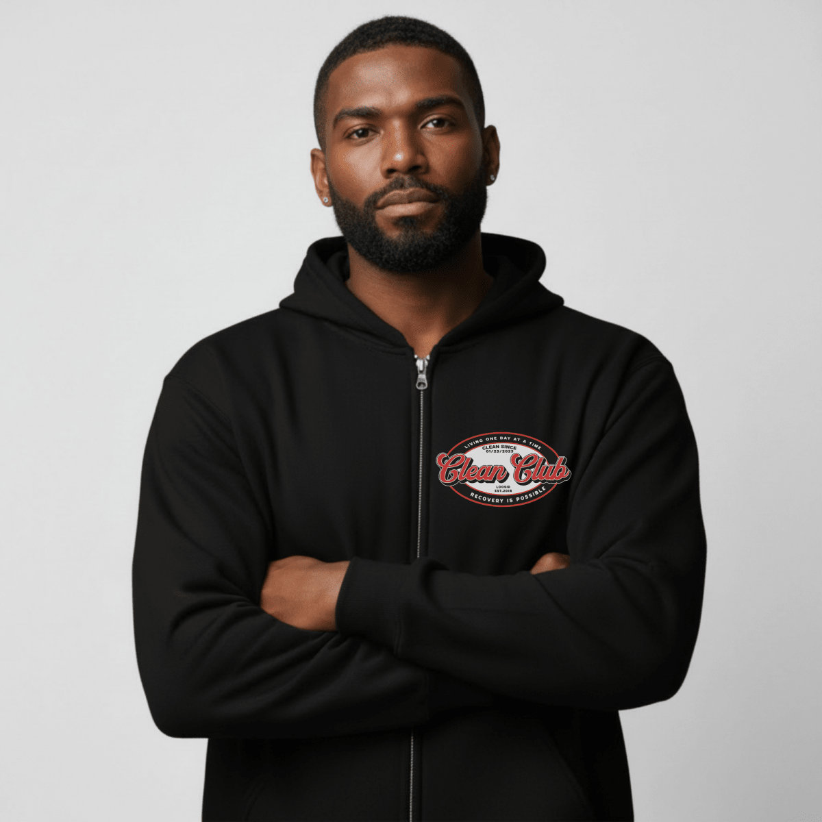 Clean Club Badge Unisex Zip Recovery Hoodie graphic detail (view 4)