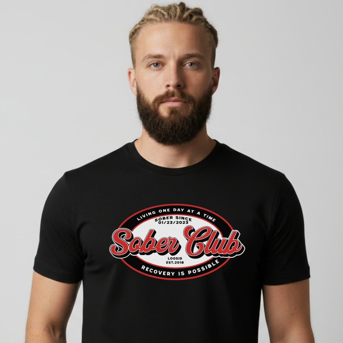 Sober Club Badge Sober T Shirt back view (view 7)
