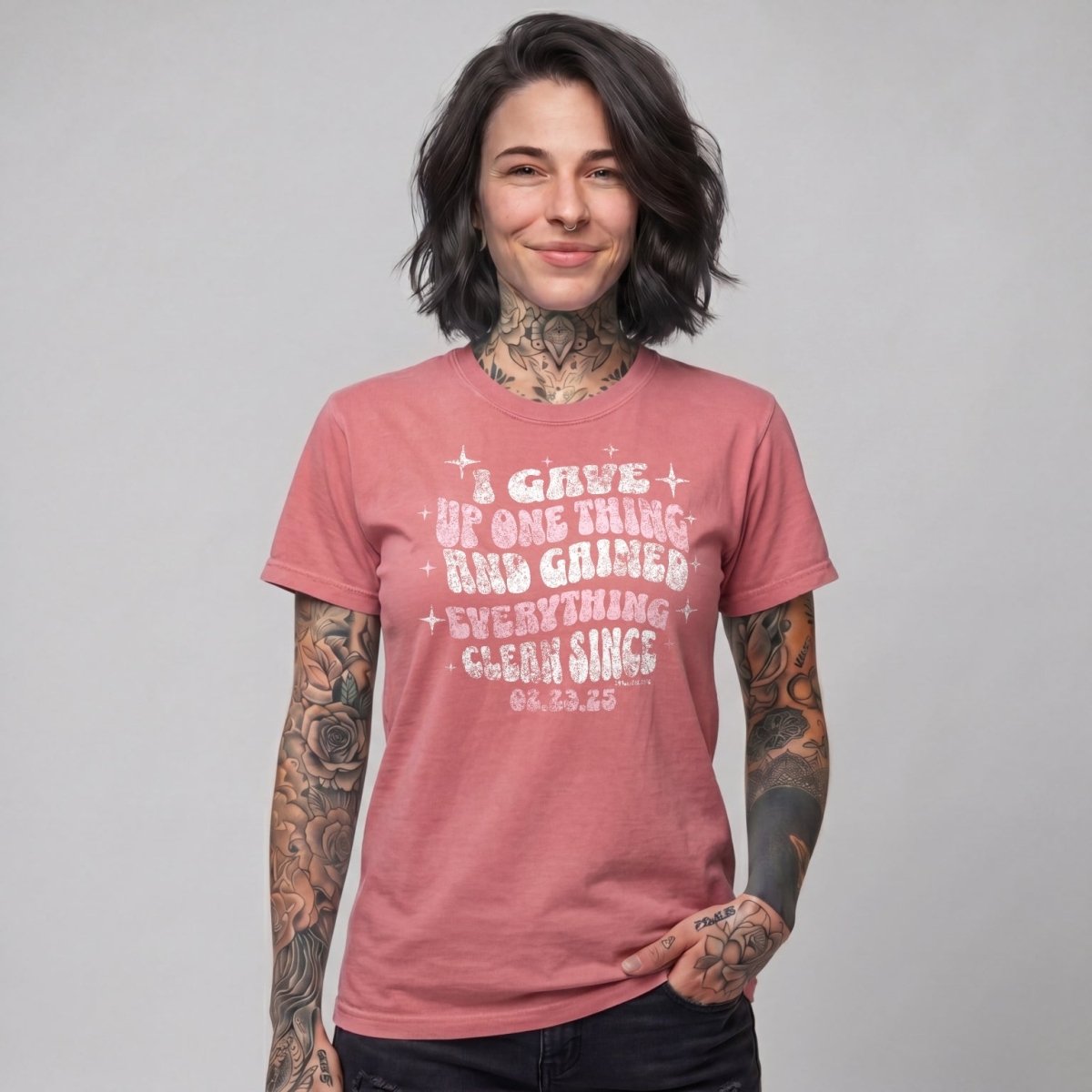 I Gave Up One Thing Women garment dyed Sober T Shirt fit detail (view 19)