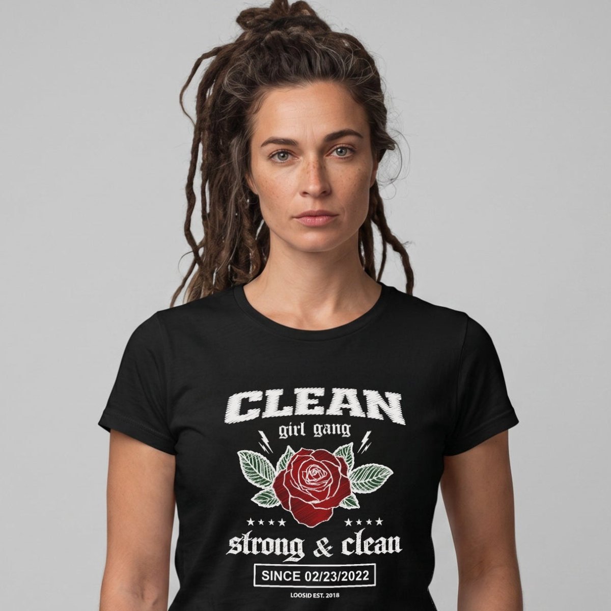 Loosid Clean Girl Gang Strong & Clean Sober T Shirt featuring the design