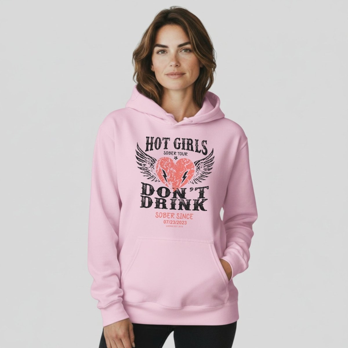 Hot Girls Don't Drink Custom Sobriety Date Recovery Hoodie back view (view 37)