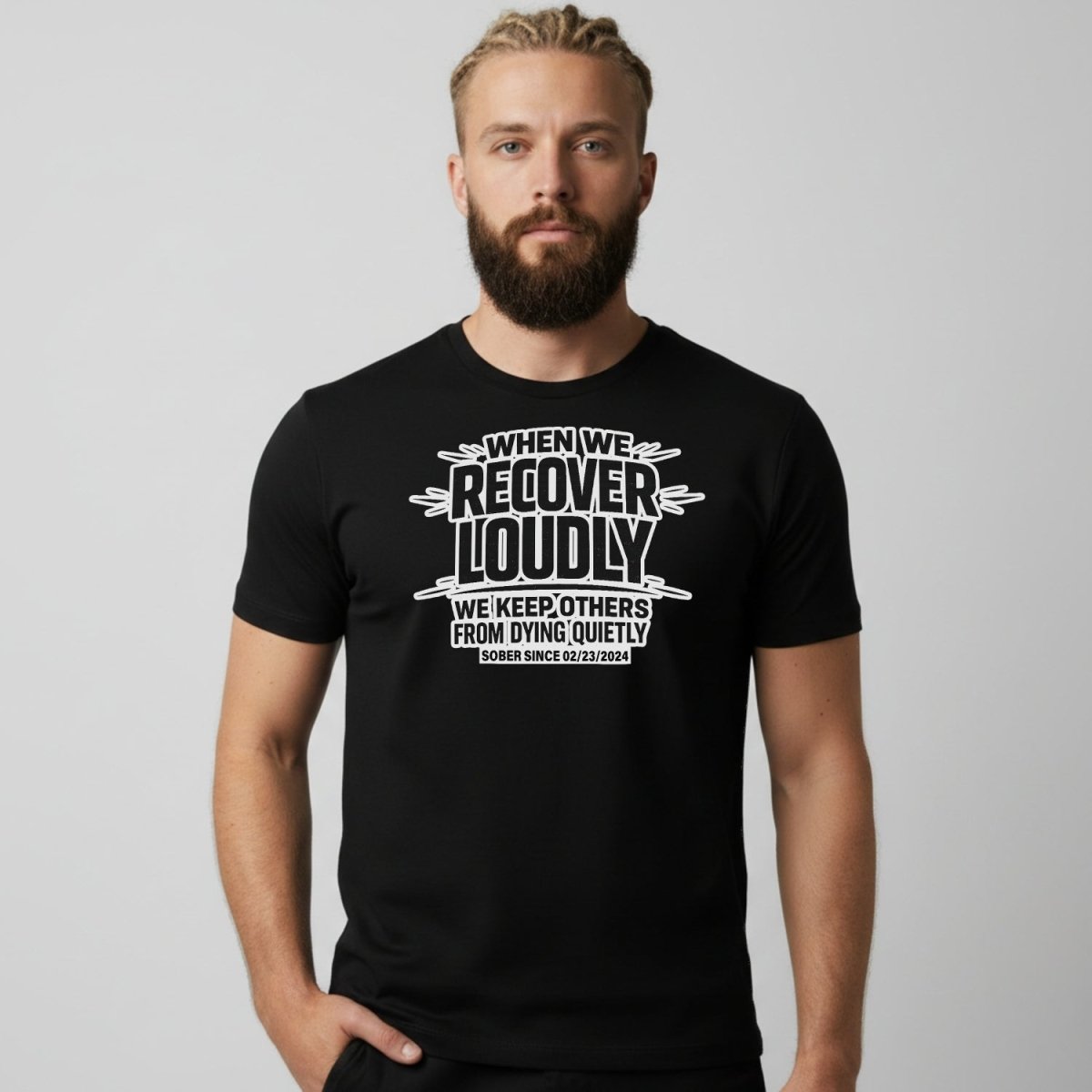 Recover Loudly Sober T Shirt graphic detail (view 4)