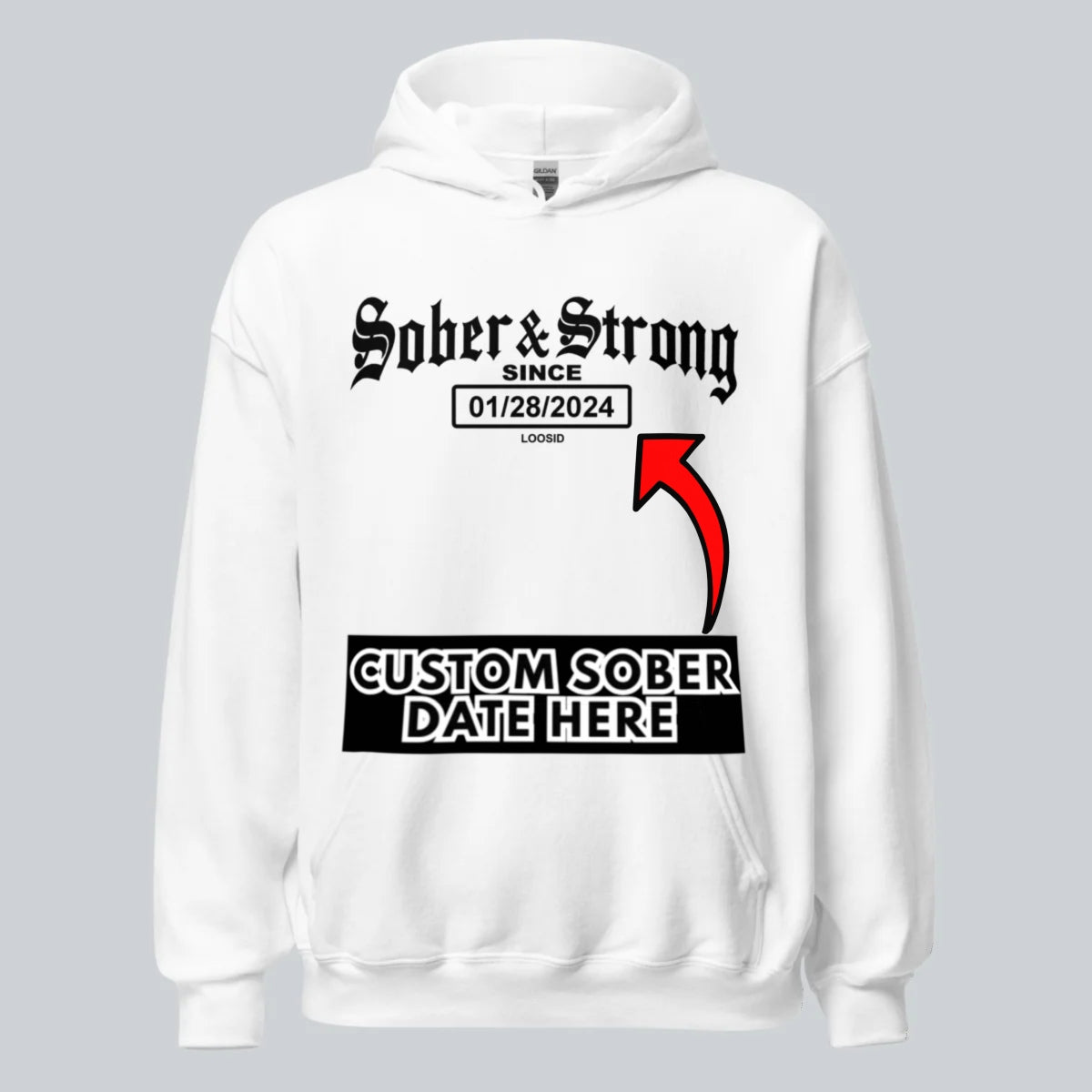 Old School Sober & Strong Recovery Hoodie flat lay styled image (view 33)