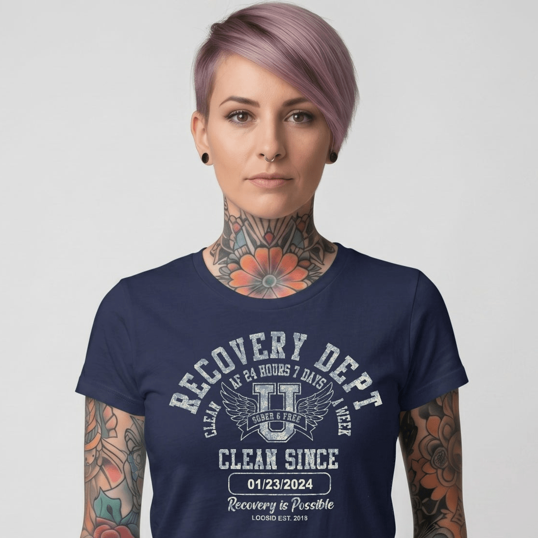 Clean Since Sobriety Sober T Shirt fit detail (view 9)