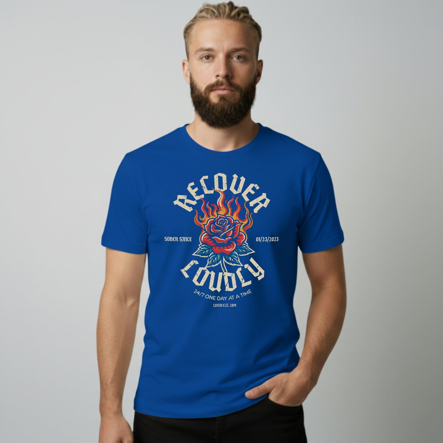 Recover Loudly Sober T Shirt with Custom Sobriety Date