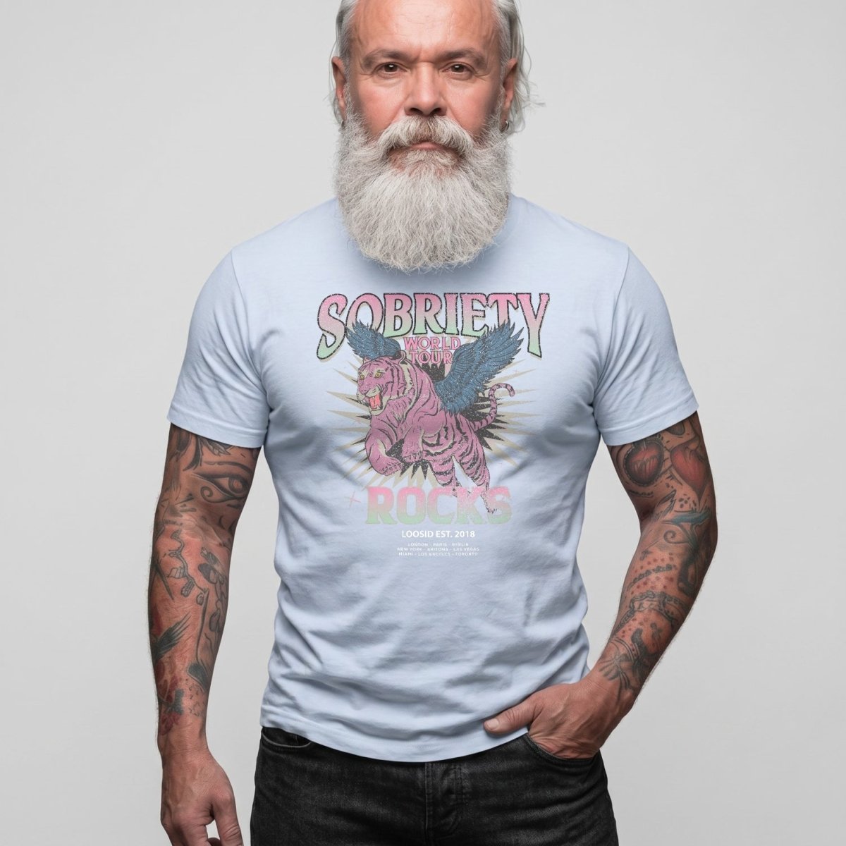 Sobriety Rocks Tour Sober T Shirt lifestyle view (view 25)