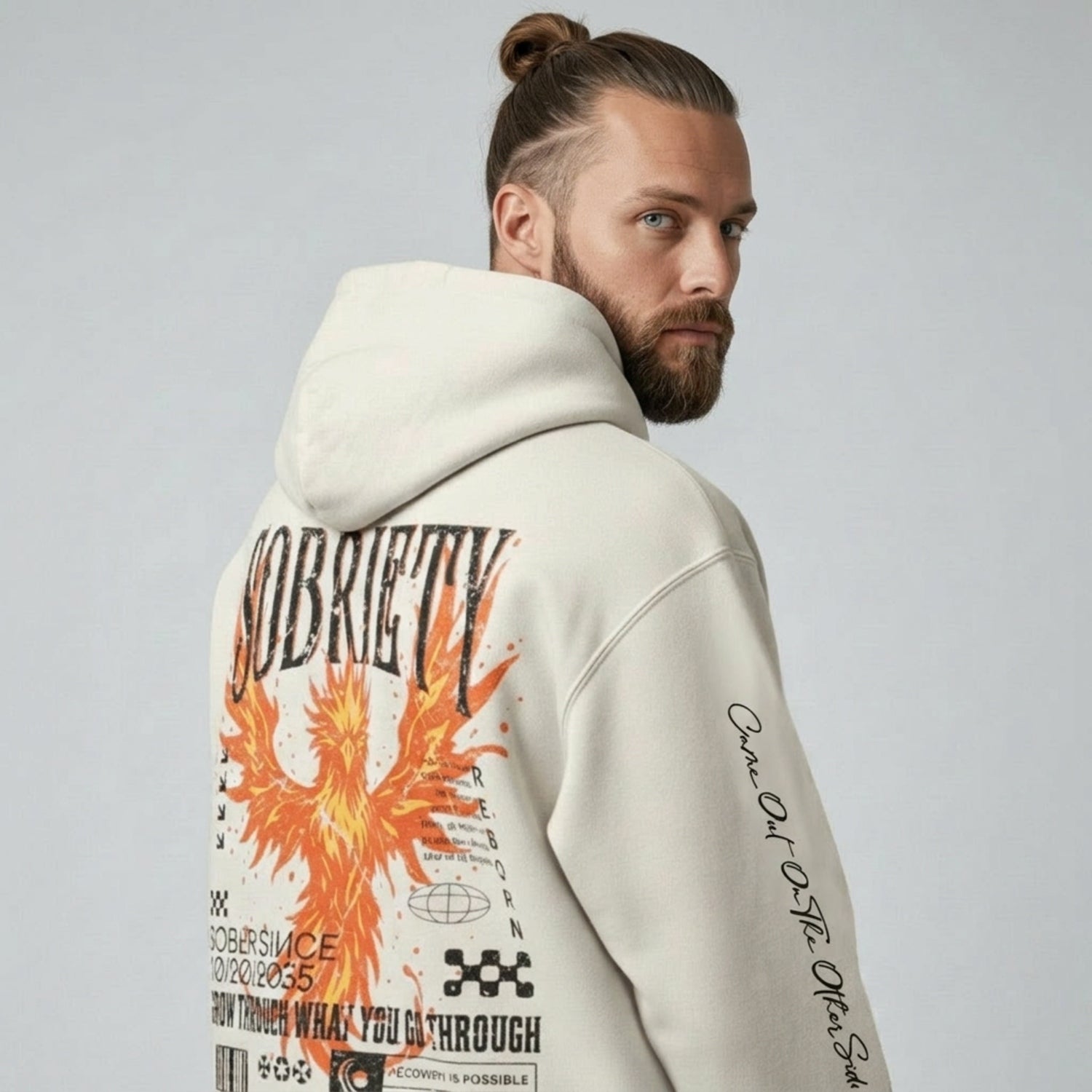 Loosid Cream Phoenix Reborn Recovery Hoodie ULTRA Premium Garment Dyed Recovery Hoodie featuring the design