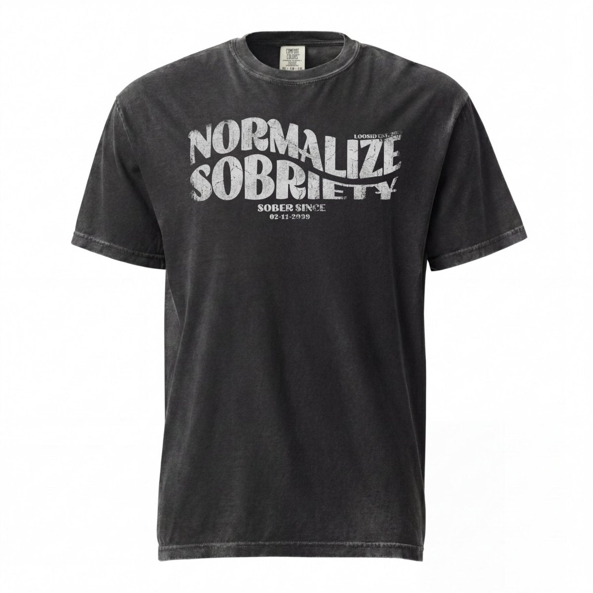 Normalize Sobriety Women garment dyed Sober T Shirt lifestyle view (view 5)