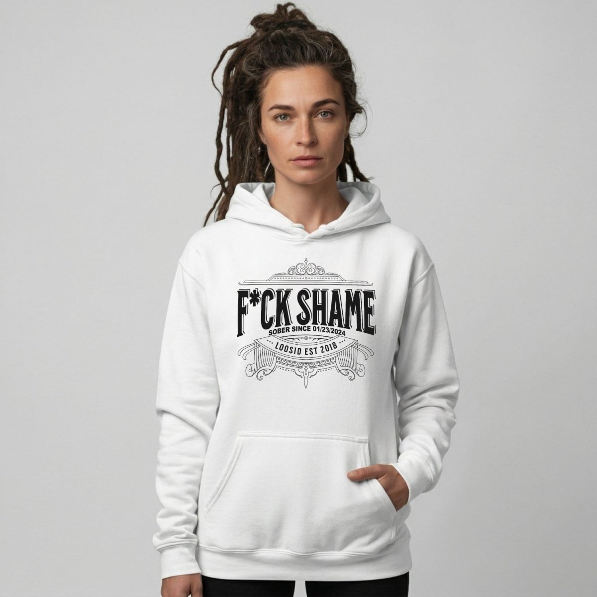 F*ck Shame Recovery Hoodie lifestyle view (view 5)