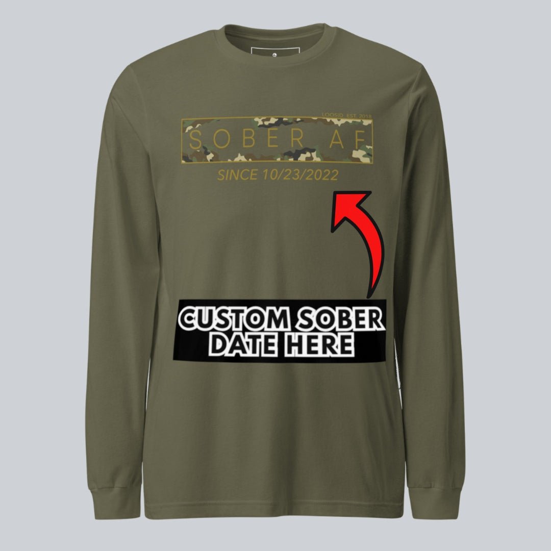 Sober AF Camo Long Sleeve Sober T Shirt lifestyle view (view 15)