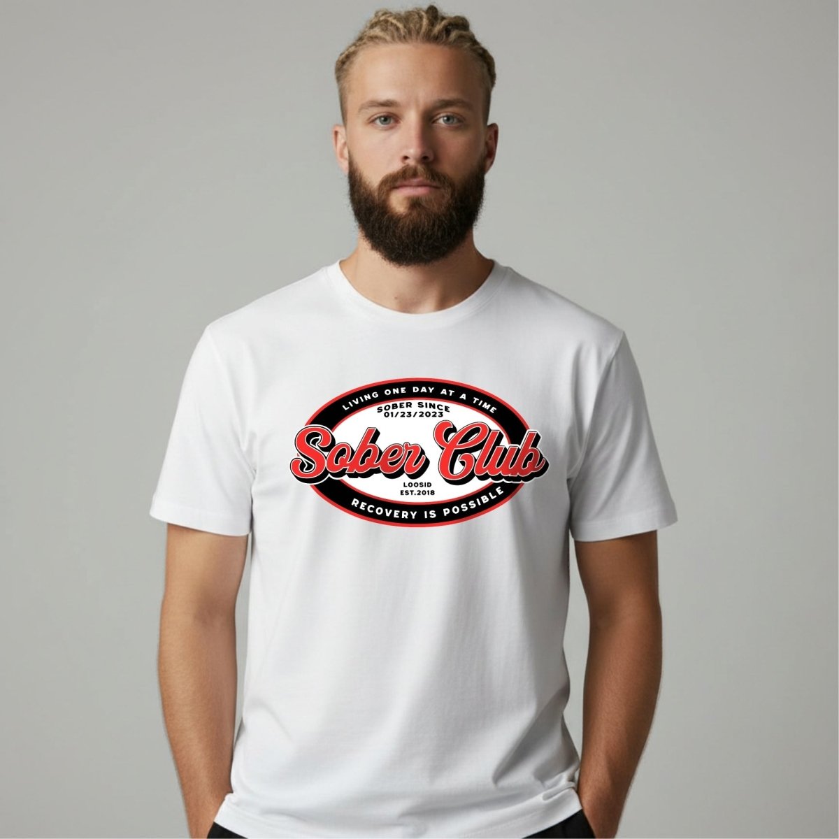Sober Club Badge Sober T Shirt lifestyle view (view 15)