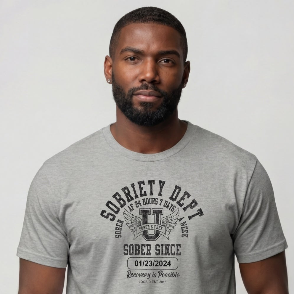 Sobriety Dept Men's T-Shirt with Custom Sobriety Date