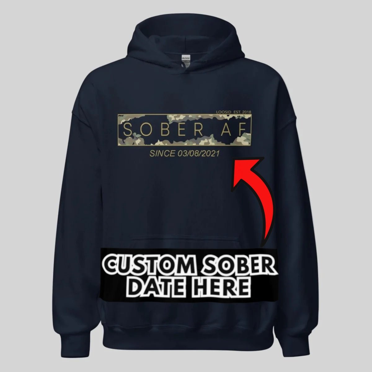 Sober AF Camo Recovery Hoodie back view (view 7)