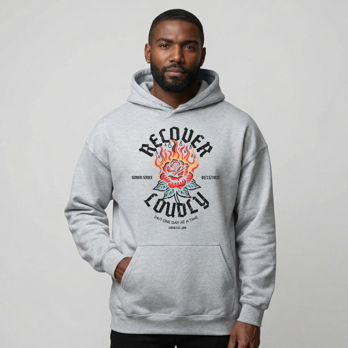 Recover Loudly Custom Sobriety Date Recovery Hoodie product photo (view 10)