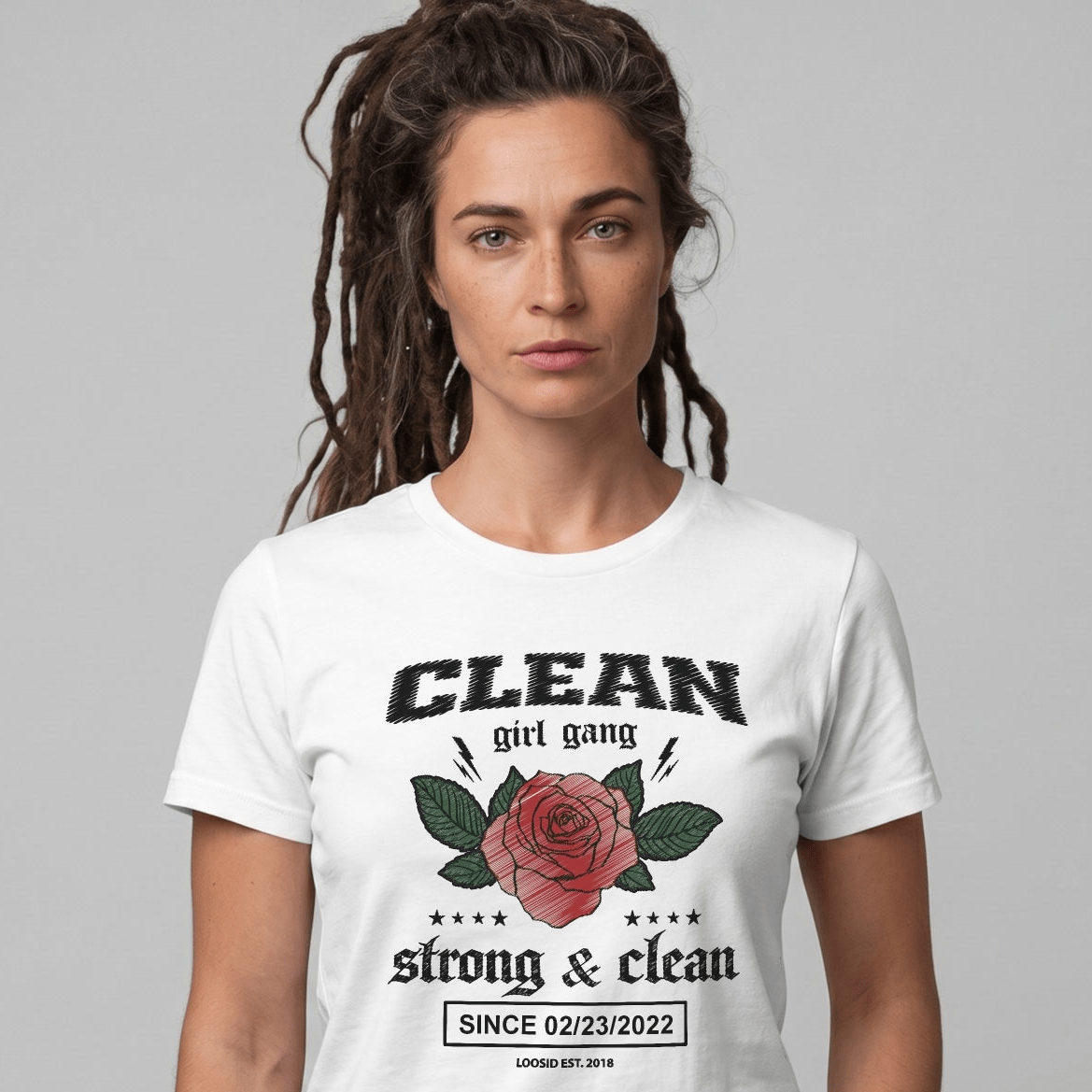 Clean Girl Gang Strong & Clean Sober T Shirt fit detail (view 9)