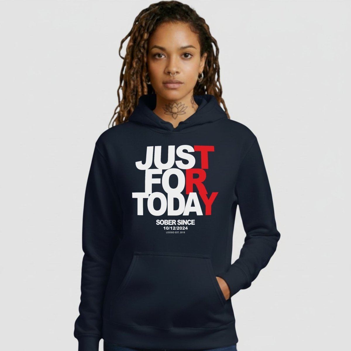 Just For Today Women's Custom Sobriety Date Recovery Hoodie featuring the design (view 11)