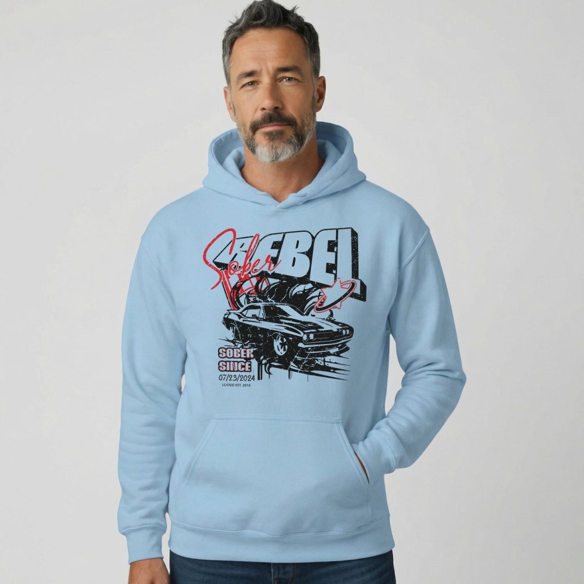 Sober Rebel Custom Sobriety Date Recovery Hoodie close-up view (view 22)