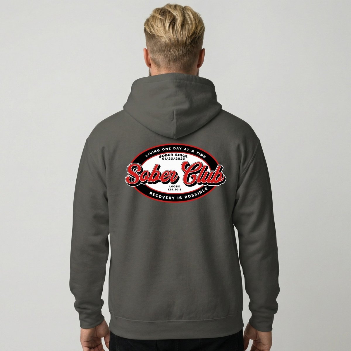 Sober Club Badge Recovery Hoodie lifestyle view (view 35)