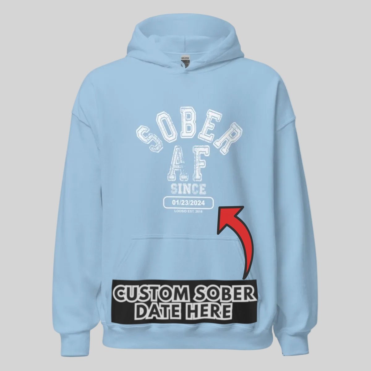 Sober AF Since Recovery Hoodie close-up view (view 2)