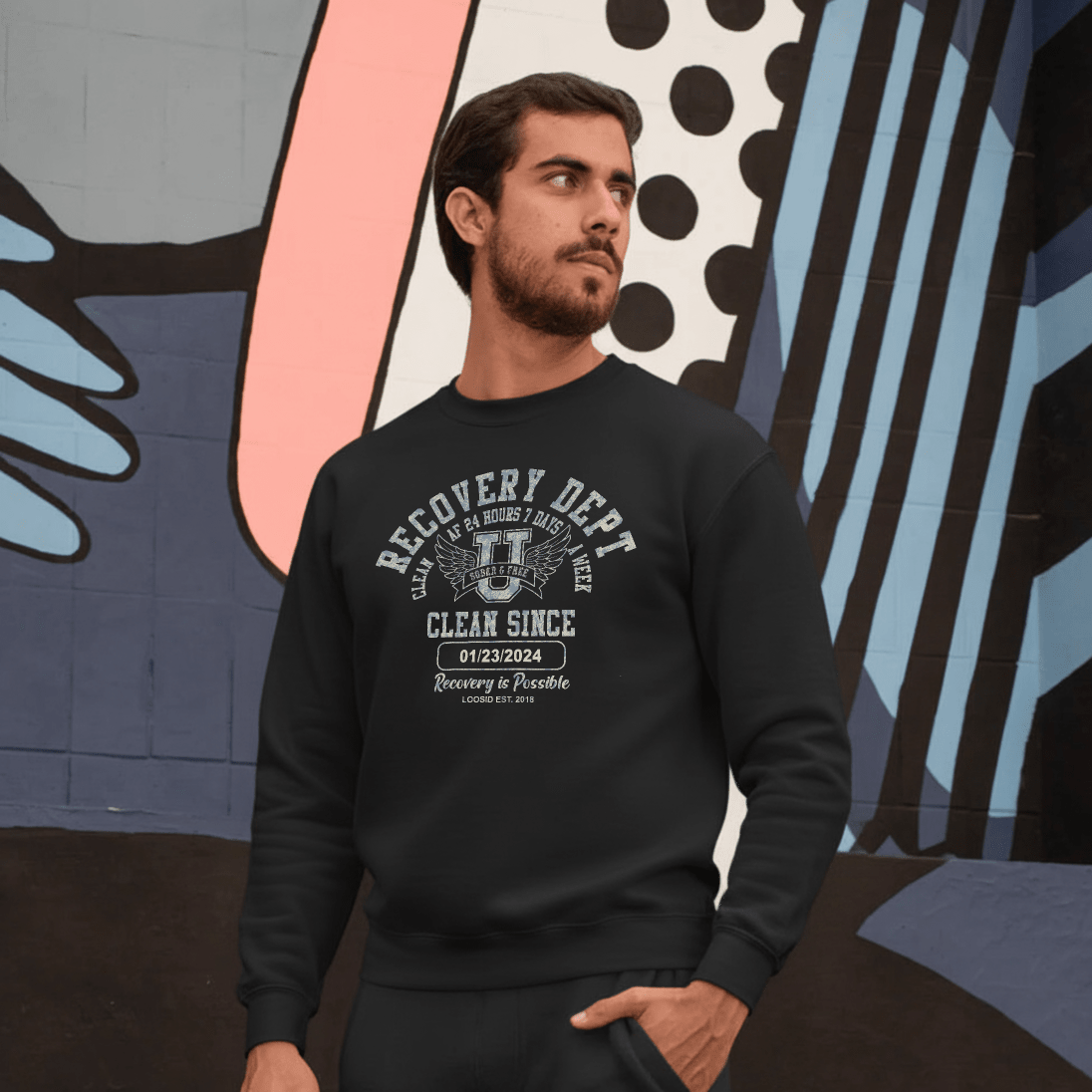 Recovery Dept Clean AF 24 7 Long Sleeve Sober T Shirt close-up view (view 2)