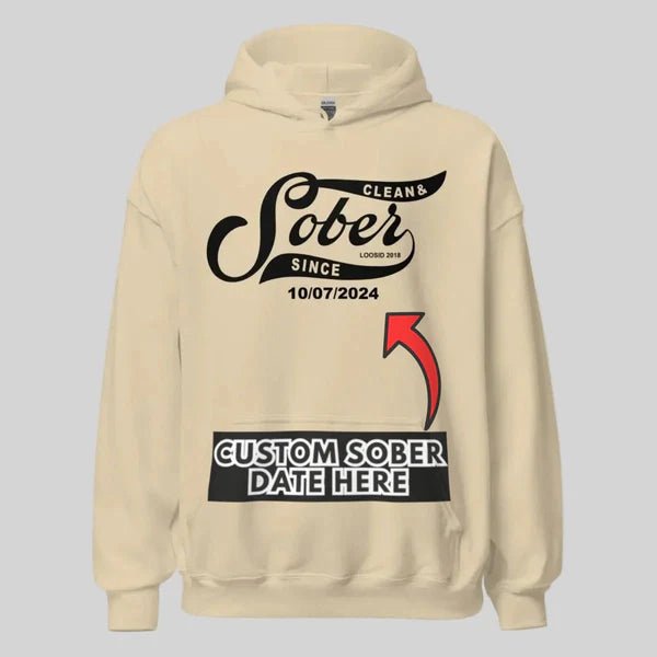 Sober Since Recovery Hoodie close-up view (view 2)