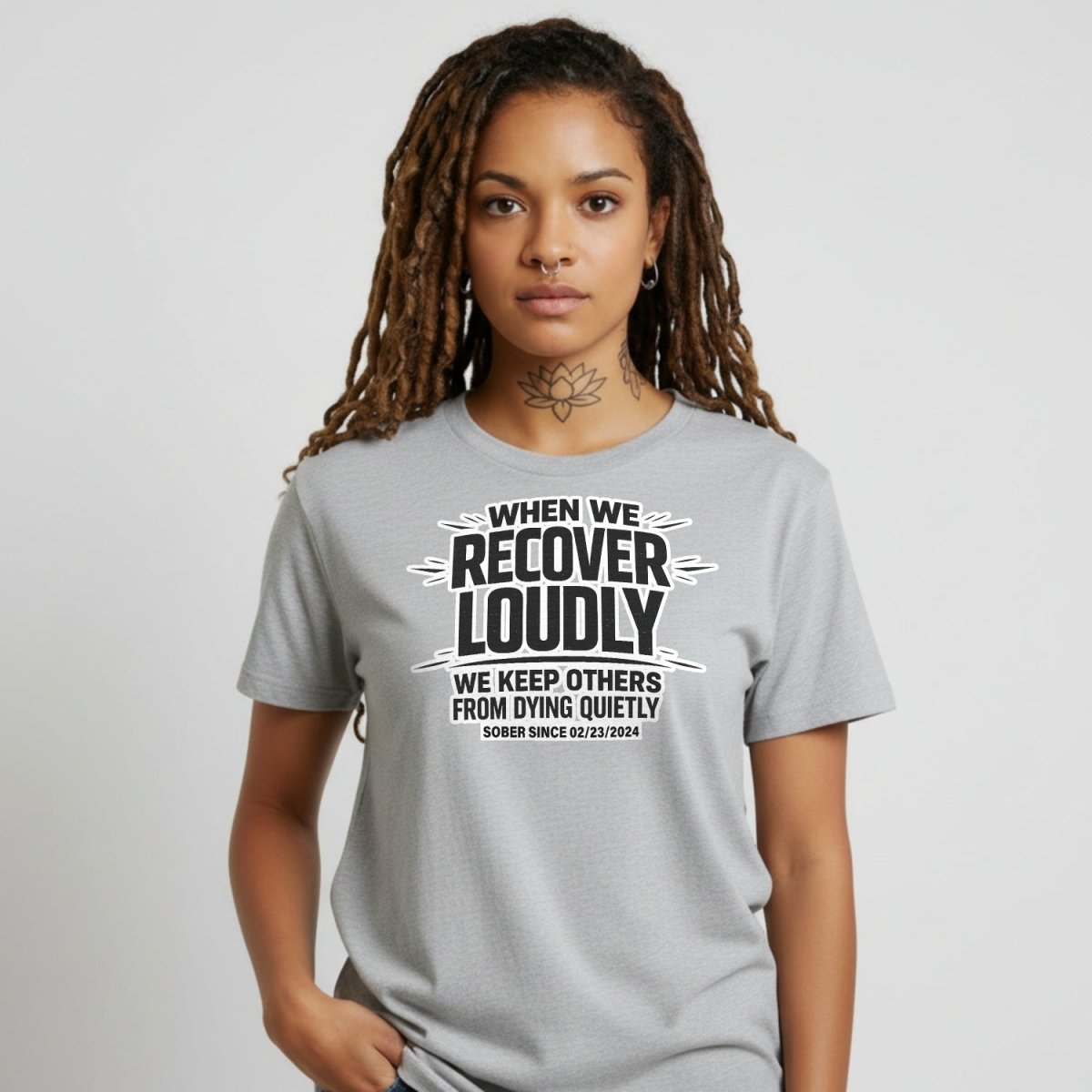 We Do Recover Sober T Shirt flat lay styled image (view 13)