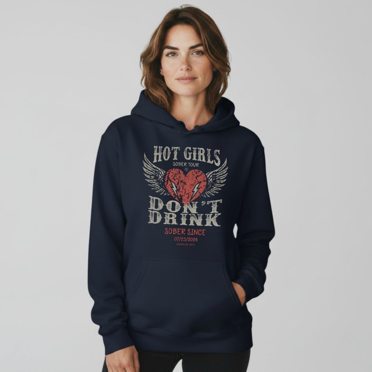 Hot Girls Don't Drink Custom Sobriety Date Recovery Hoodie graphic detail (view 14)