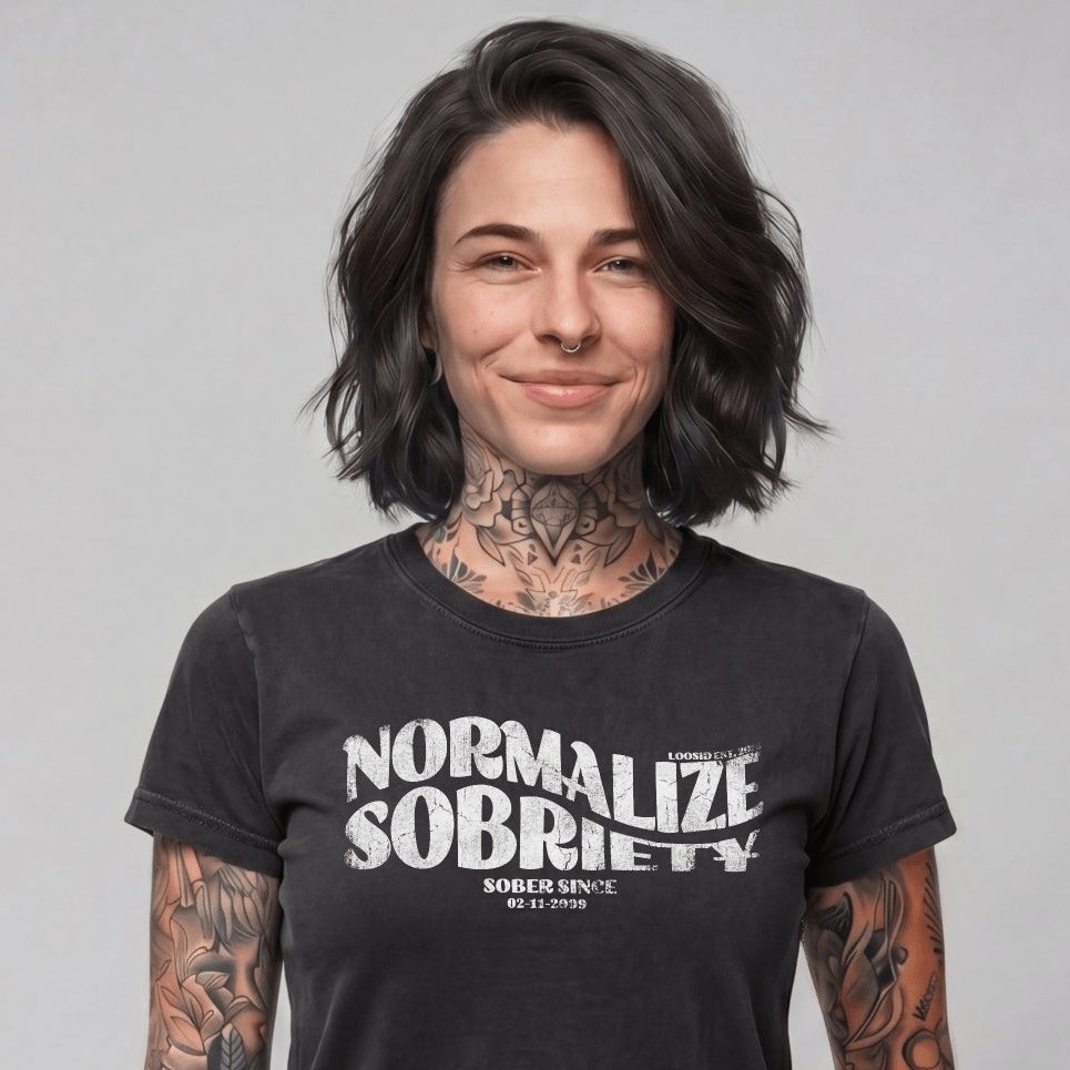 Normalize Sobriety Women garment dyed Sober T Shirt side view (view 6)