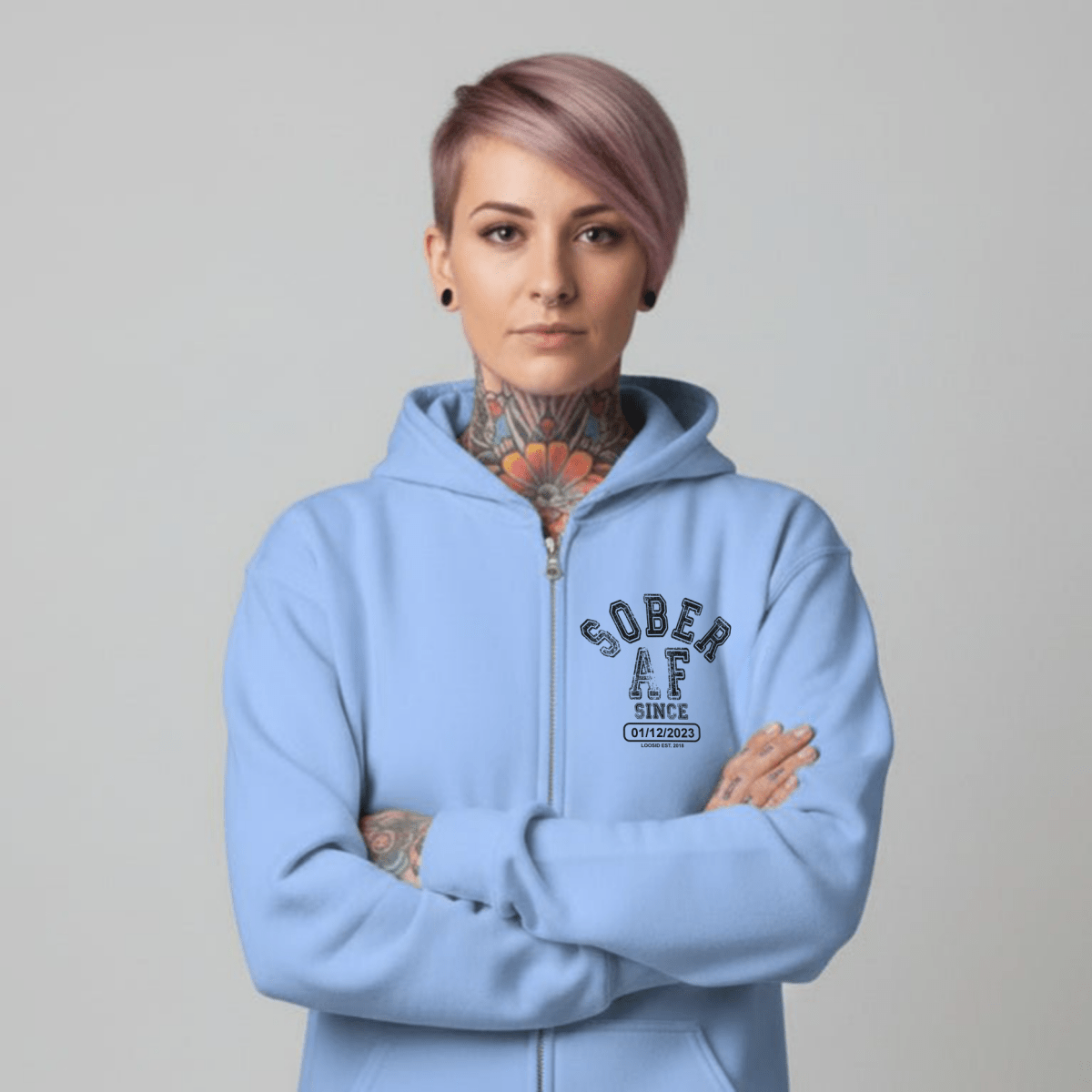 Sober AF Since Zip Recovery Hoodie featuring the design (view 21)