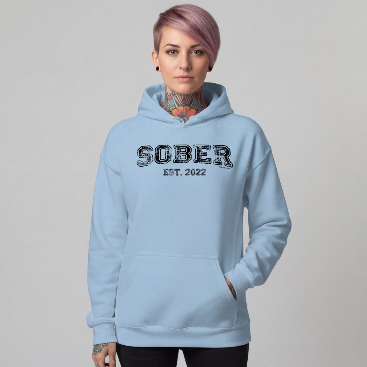 Sober Est. Hoodie w Personalized Sobriety Year Recovery Hoodie flat lay styled image (view 23)