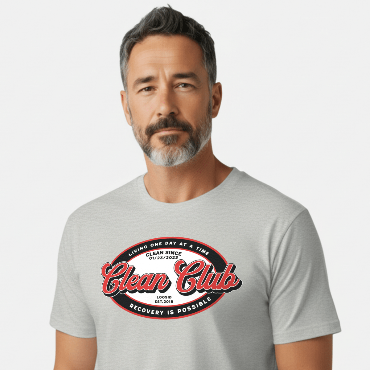 Clean Club Badge Unisex with Custom Recovery Sober T Shirt graphic detail (view 24)