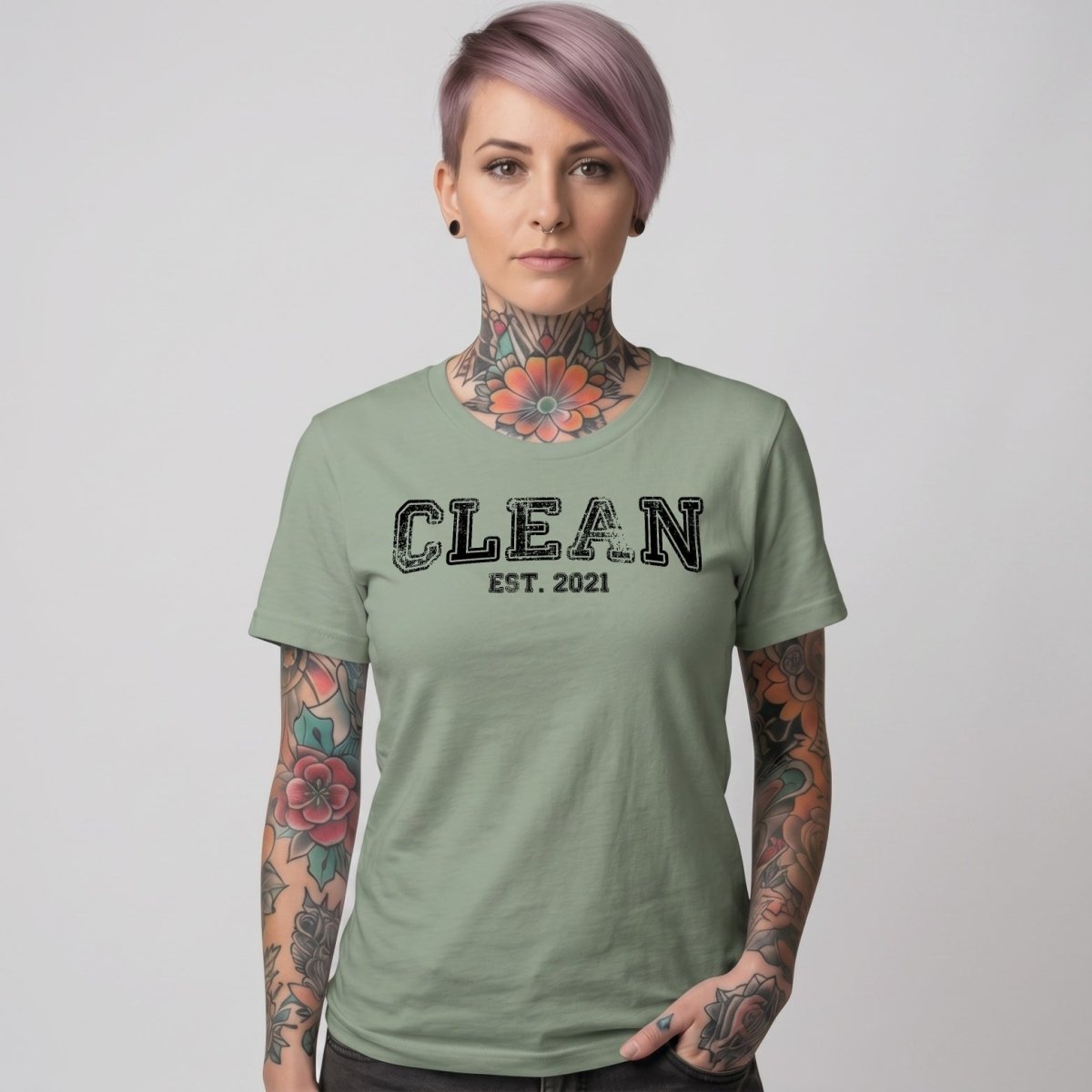 Clean EST. Sober T Shirt flat lay styled image (view 13)