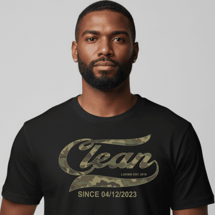 Recovery Date Men's Sobriety Sober T Shirt close-up view (view 2)
