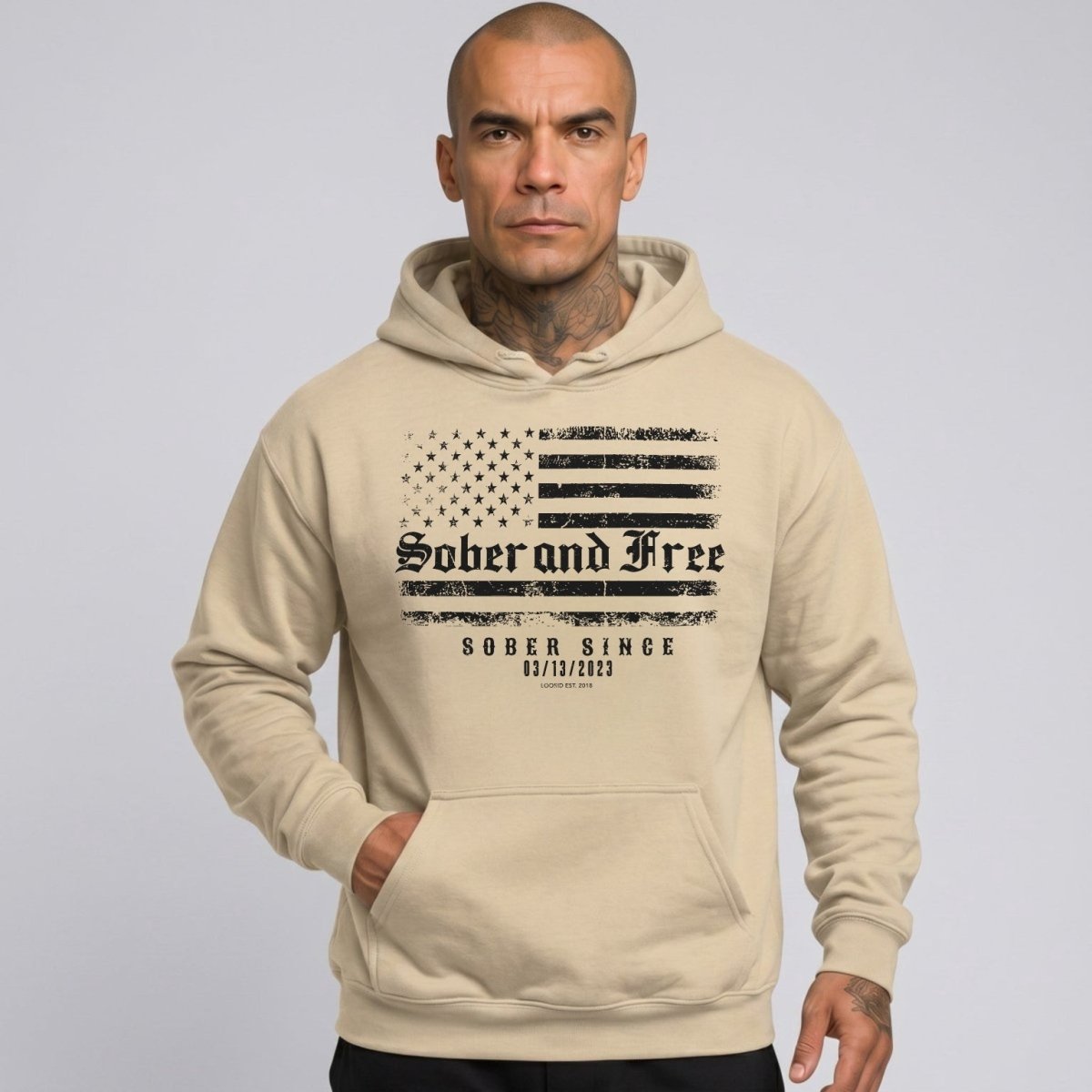 Sober and Free Custom Sobriety Date Recovery Hoodie graphic detail (view 34)